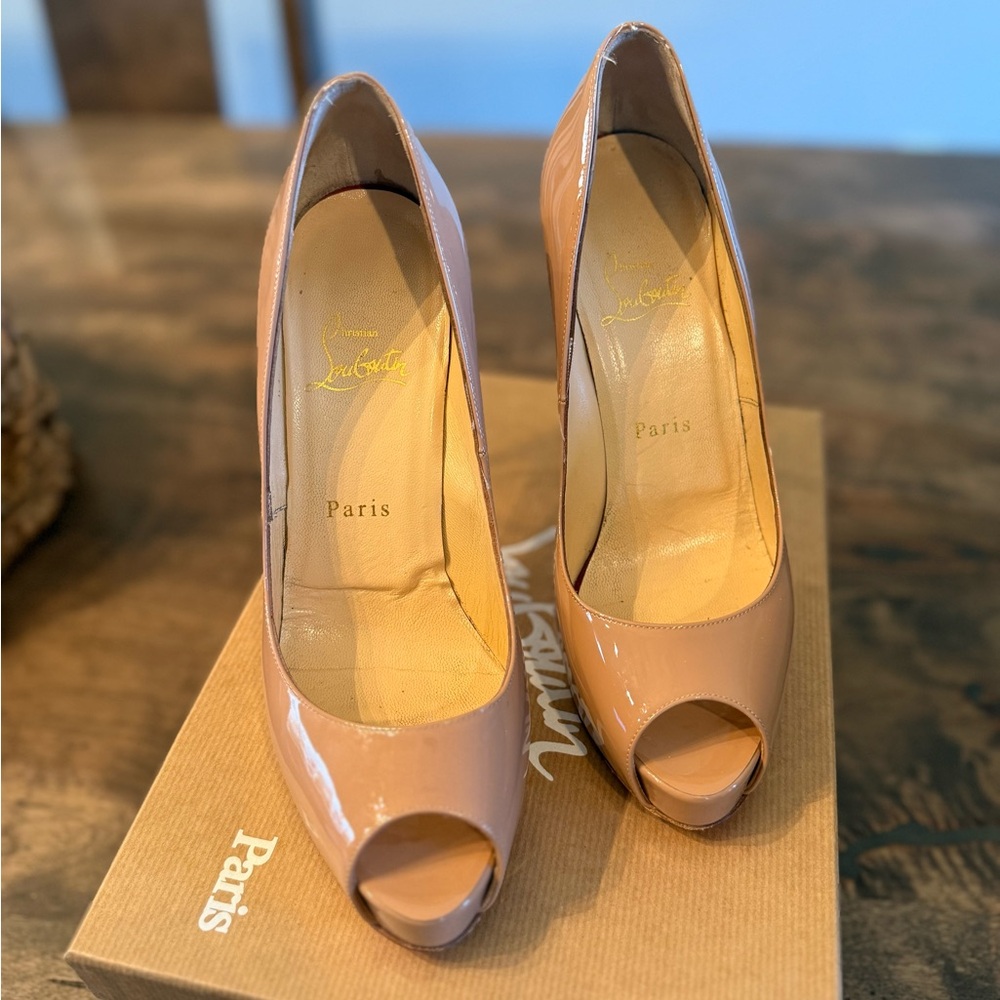 Christian Louboutin Blush Patent Peep-Toe Pumps